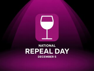 National repeal day celebration december 5th with a stylized wine glass icon illuminated by spotlights