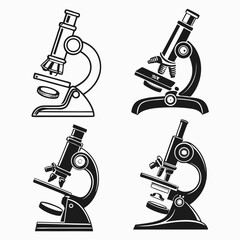 Four black silhouette vector microscope designs science