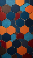 Geometric hexagon pattern with vibrant orange blue and red colors