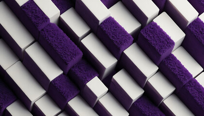 Abstract geometric pattern of woven purple and white textured stripes