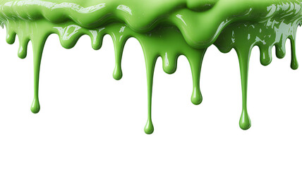 Green slime dripping from an edge isolated on transparent background