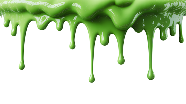 Green slime dripping from an edge isolated on transparent background