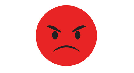Fototapeta premium Isolated red angry face emoticon with furrowed brows and a frowning mouth.