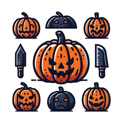 Funny Pumpkin Faces Cartoon Vector Pack