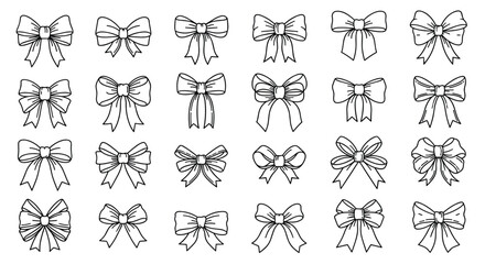 Various hand drawn decorative bow designs for crafting and gift wrapping.
