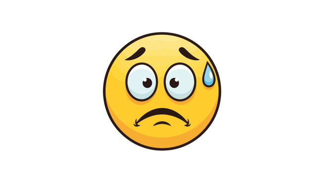 Worried yellow emoji face with sweat droplet and furrowed brow.