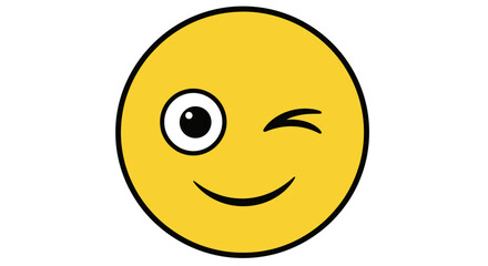 Fototapeta premium A classic yellow winking face emoji with a friendly and playful smile.