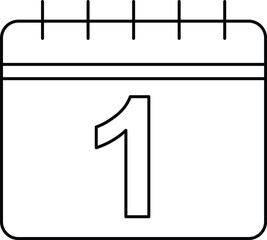 Black outline of a calendar page showing the number one date