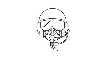 Detailed Line Art Illustration of a Pilots Helmet with Visor and Oxygen Mask. © Rizal