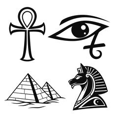 Four black silhouette vector designs ancient Egyptian symbols