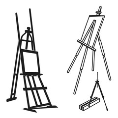 Four black silhouette vector designs of easels artist