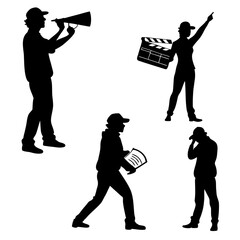 Four black silhouette vector designs of film directors 1