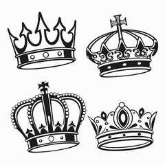 Four black silhouette vector crown designs royal king 4
