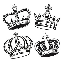 Four black silhouette vector crown designs royal king 1