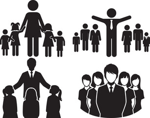 Family Leadership Team Community Support People Icon Set Illustration