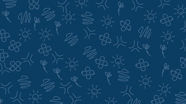 Doodle lineart of sunflowers and swirls on a blue backdrop. Perfect for naturethemed designs, printables, or botanical illustrations.