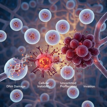 Cancer occurs when cells in the body experience genetic damage (mutations) so that they grow and divide uncontrollably, forming masses or tumors that can spread to other body tissues.