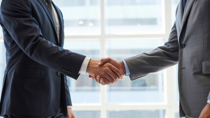 Fototapeta premium Confident business partners sealing a deal with a firm handshake, professional success