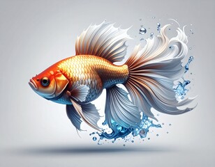Fototapeta premium Fantasy concept of an ornate goldfish with a tail and fins transforming into a dynamic, splashing wave of clear water