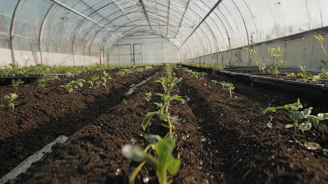  Jeunes pousses cultiv&eacute;es dans une serre agricole moderne
