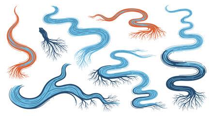 Fototapeta premium Abstract organic root structures flowing and winding in various colors and forms.