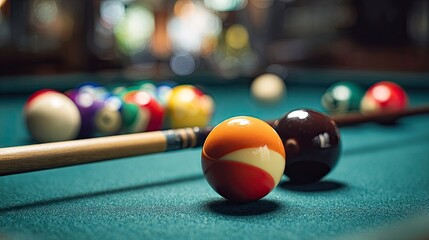 Colorful Billiard Balls on Green Pool Table in Bright Indoor Setting