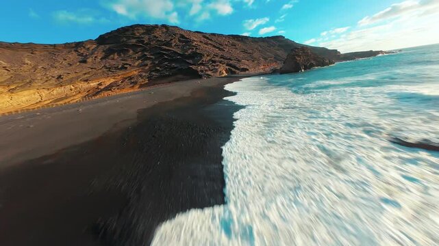 El Golfo, Charco Verde, Green lagoon known as Charco de los Clicos, Lanzarote, Canary Islands, Spain