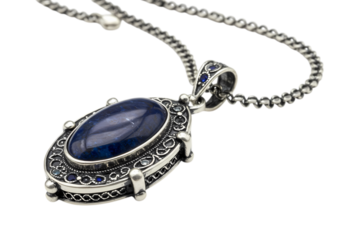 Ornate Silver & Blue Gemstone Pendant Necklace