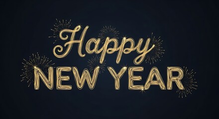 Fototapeta premium Golden Happy New Year Greeting with Sparkling Firework Accents on a Dark Festive Background Illustration.
