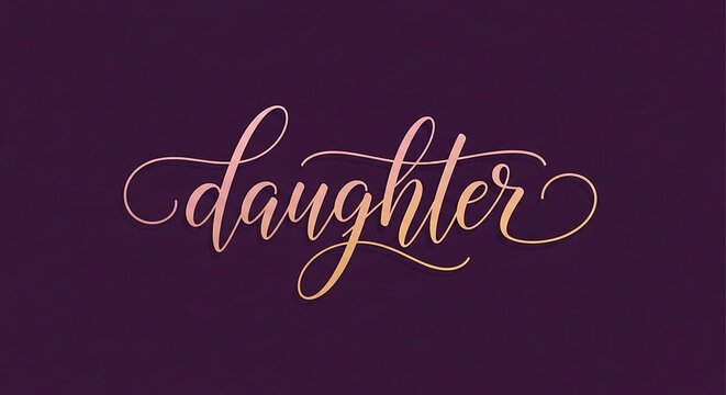 Elegant Calligraphy Design: "Daughter" Script with Gold Gradient on Purple Backdrop for Creative Projects and Celebratory Moments.