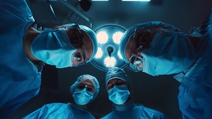 A Close-Up View of Medical Professionals in Scrubs and Masks Preparing for a Surgical Procedure in an Operating Room with Intense Lighting - Powered by Adobe