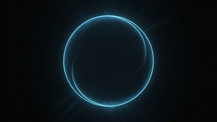 Abstract glowing blue energy sphere with swirling particles on a dark background, representing cosmic phenomena or digital data