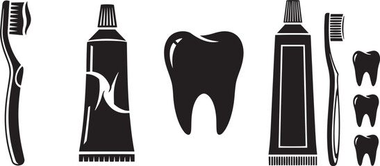 Dental Care Toothbrush Toothpaste Teeth Oral Hygiene Icon Illustration