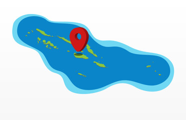 3d vector illustration of colorful touristic map of Solomon Islands country shape with pointer on Capitol Honiara