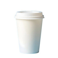 White disposable paper coffee cup with lid. To go beverage mockup for cafe. Isolated on transparent background, png
