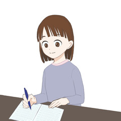 ノートに書き込みながら勉強する女の子