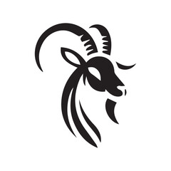 2d goat animal logo with horns on a white background