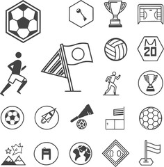 Fototapeta premium Football Lover Icons Set – Vector Illustrations of Soccer and Sports Passion Symbols 