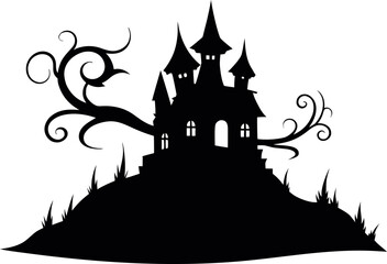 Haunted House with Tall Spires Perched on a Hill