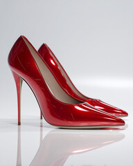 Striking red stiletto heels, a symbol of power and elegance, perfect for fashion, lifestyle, or luxury brands seeking a bold statement of confidence and style