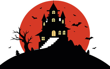 Spooky Haunted House on a Hilltop Under a Full Moon