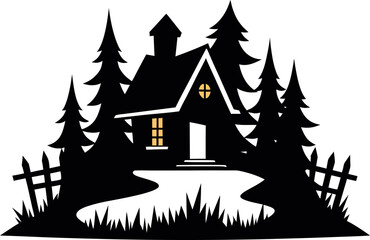 Haunted House with Crooked Chimney and Broken Fence