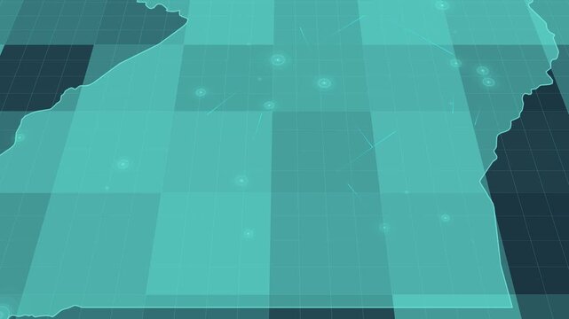 Futuristic Holographic Map of Uganda &ndash; Digital Polygon Territory Visualization on 3D Grid, Communication 