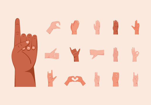 Colorful Hand Gesture Symbol Communication Illustrations Set