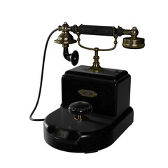 Vintage Ericsson-style black rotary telephone, foto realistic 3D render  on transparent background. Retro communication device, antique design.  