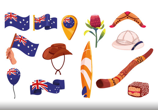 Colorful Australia Day Culture Illustrations Set