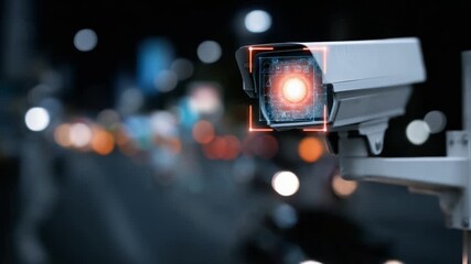Surveillance Technology: Nighttime Traffic Monitoring with High-Definition Cameras and Facial Recognition Features in Urban Environments - Powered by Adobe