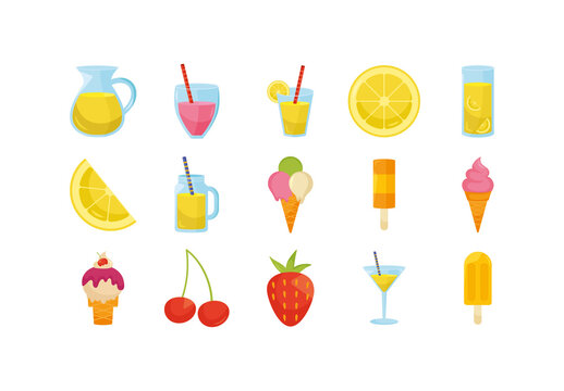 Colorful Summer Delicious Fresh Food Illustrations Set