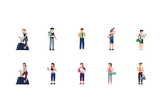 Colorful Fitness People Gym Workout Training Illustrations Set