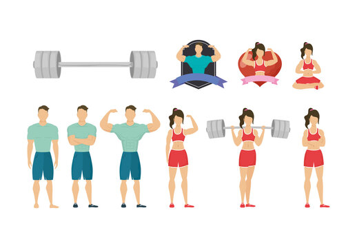 Colorful Fitness Gym Workout Illustrations Set